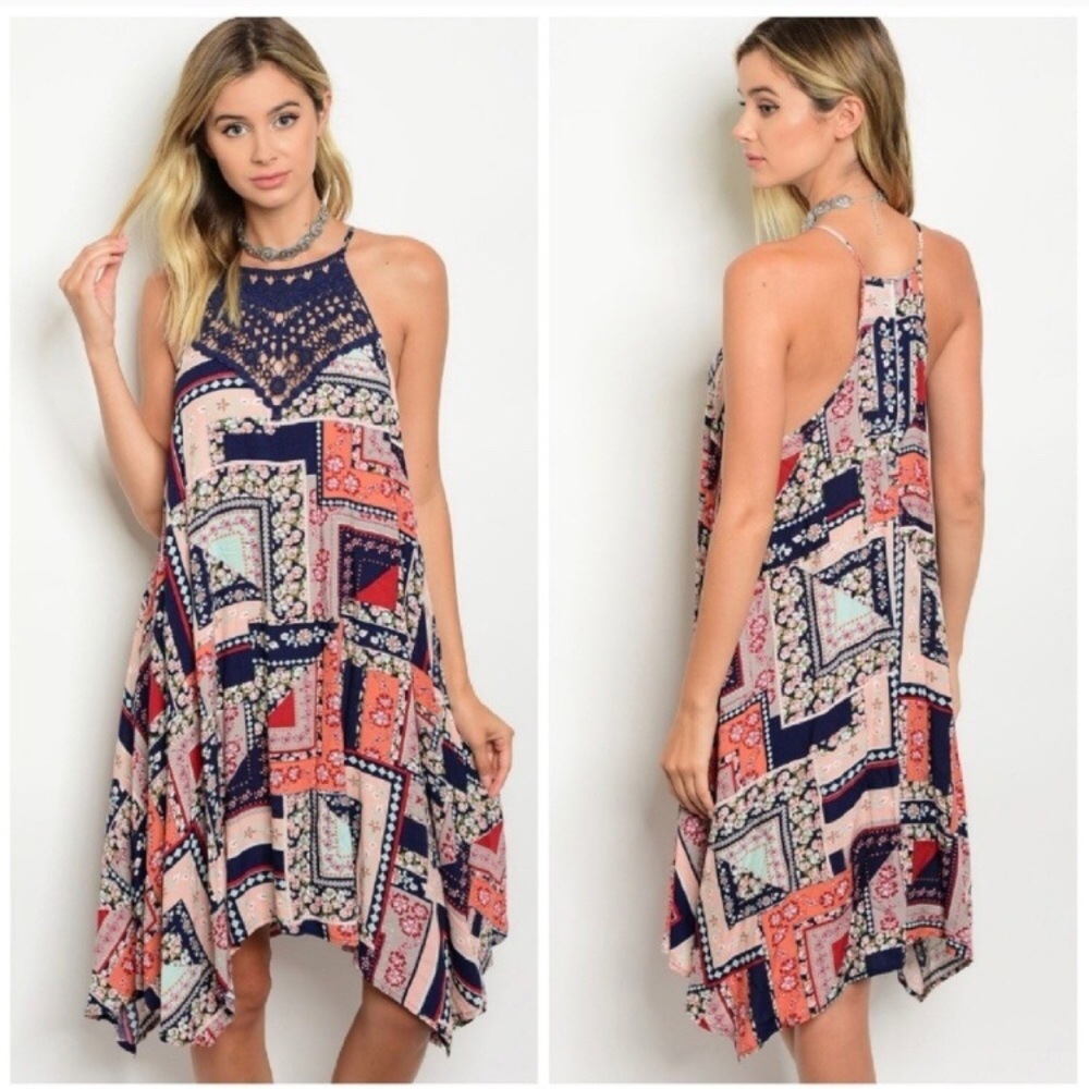 Patchwork Dress W/ Crochet Lace Top